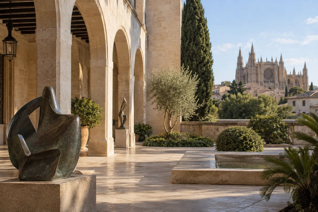 Patio de piedra de Palma con espacio de paso y luz natural