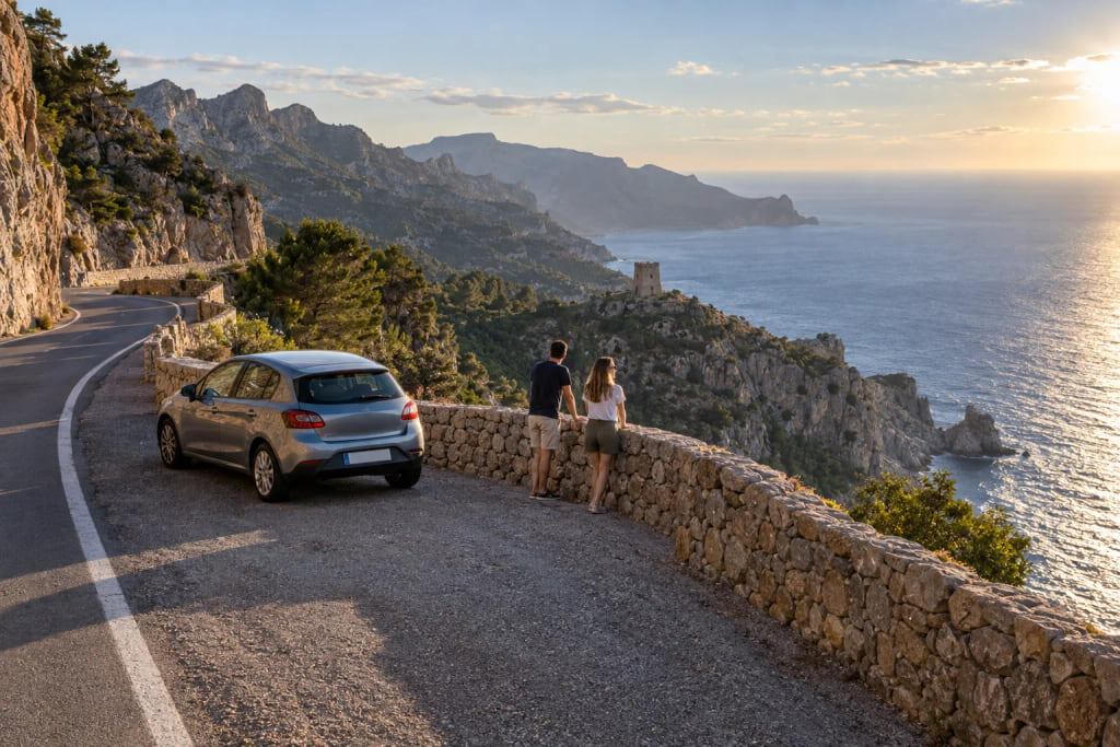 Carretera panorámica de la Serra de Tramuntana junto a la Torre de ses Ànimes