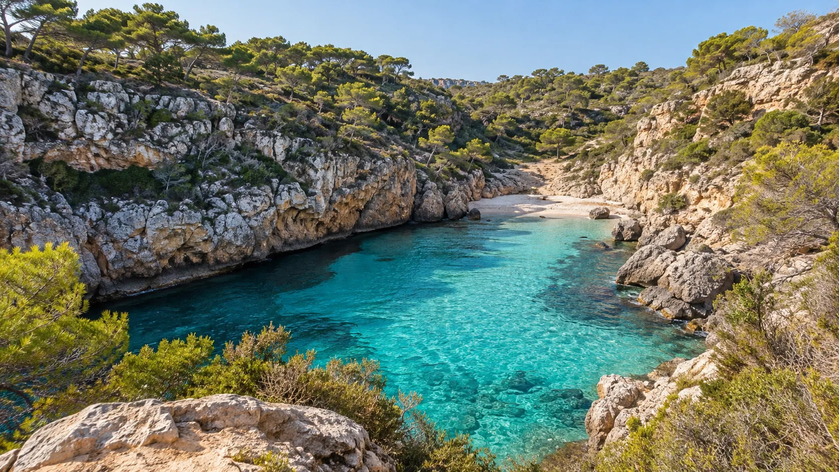 Caló des Moro en Mallorca: cala virgen encajada entre acantilados de roca y aguas turquesas