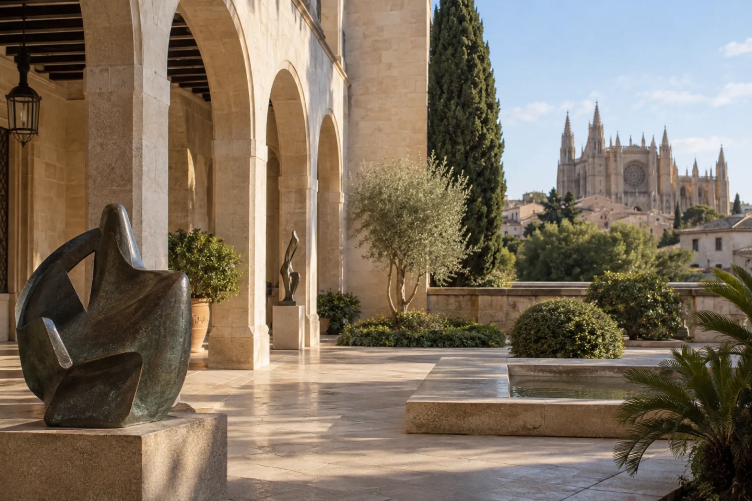 Patio de piedra de Palma con espacio de paso y luz natural